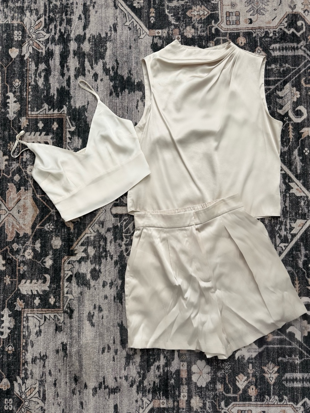 Abercrombie & Fitch Cream Satin Matching Set + Bralette | Top + Shorts | Bridal